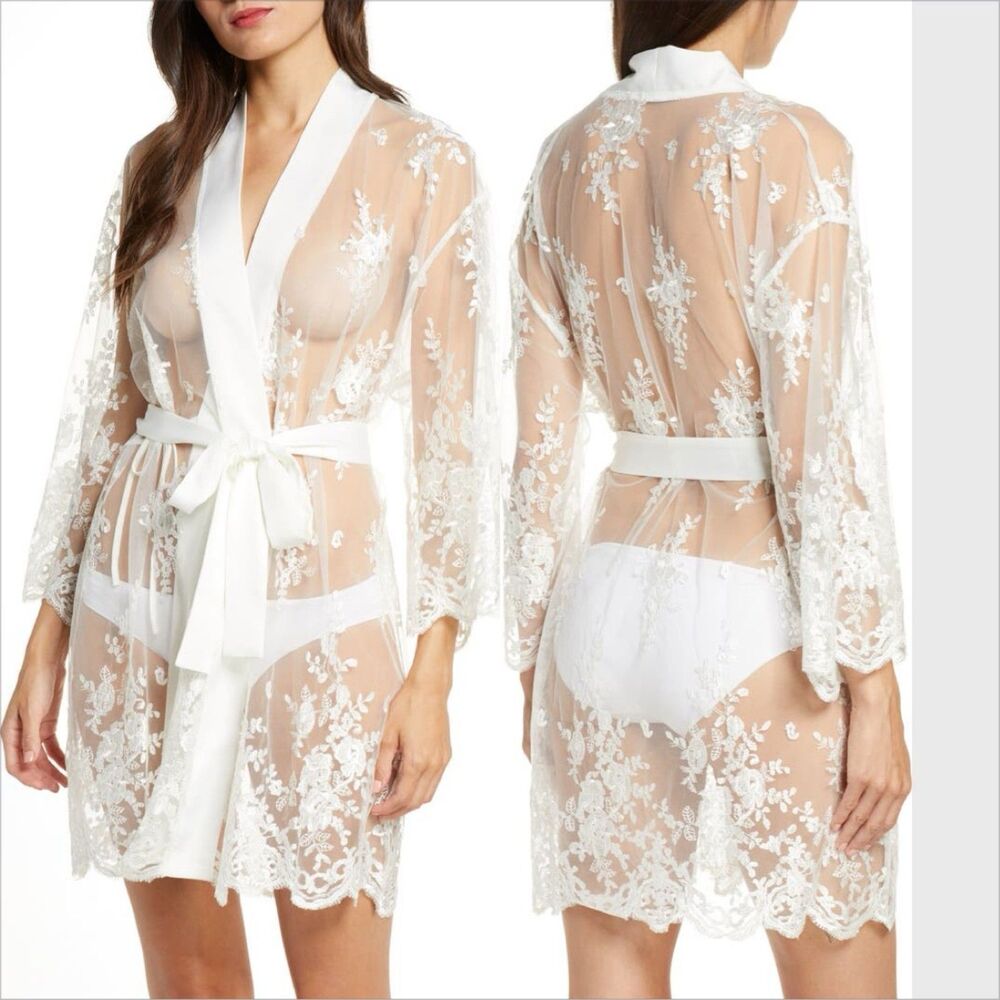 Rya Collection Darling Embroidered Lace Cover Up Wrap Robe Size Medium Large